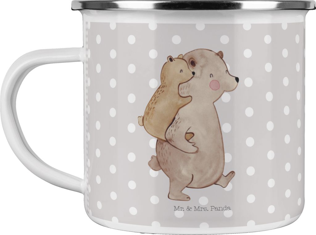 Mr. & Mrs. Panda Teetasse Papa Bär - Grau Pastell - Geschenk, becher emaille, Vatertag, Muttertag, Papi, Geburtstag, Tasse, Teebecher, Pott