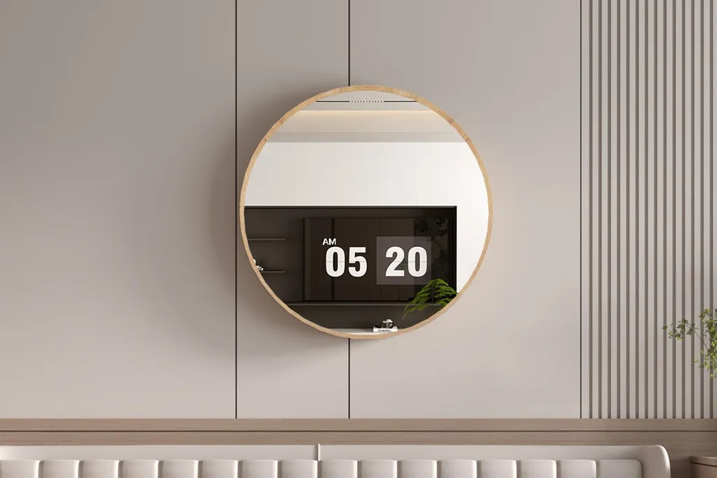 Miroir de bœuf Ria Ø80 cm pour salon ou entrée - Vieux chêne rustique - 7