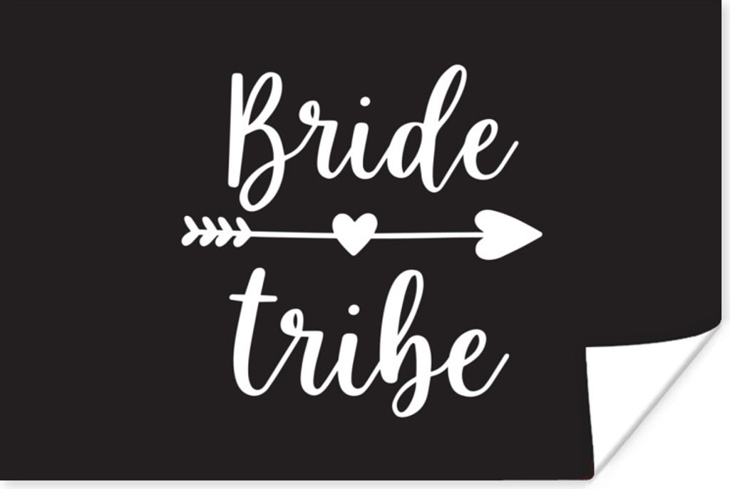 MuchoWow Poster Pfeil durch ein Herz mit den Worten "Bride" und "Tribe" auf schwarzem Hintergrund 30x20 cm - Plakate - Print