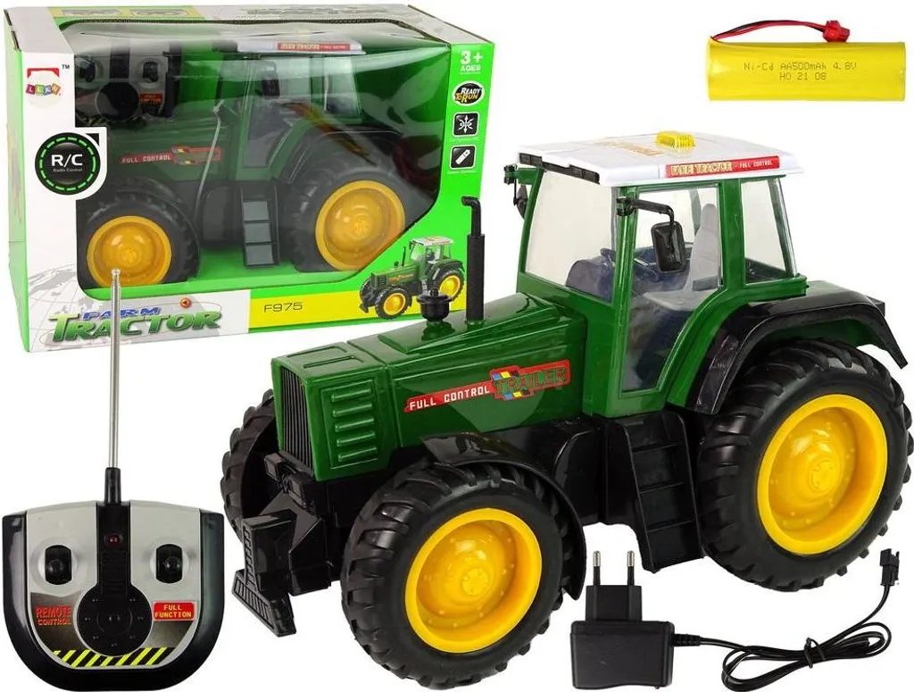 Jouet tracteur télécommandé vert et noir avec phares LED intégrés