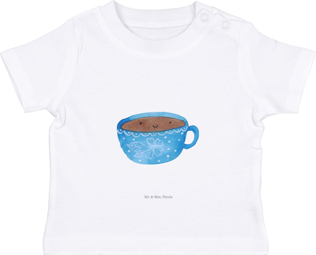 Mr. & Mrs. Panda Babyshirt Kaffee Tasse 6. - 12. Monat - Weiß - Geschenk, T-Shirt, Kinder, Baumwolle Baby Shirt, Öko, Geschmack, Genuss, Glückli...
