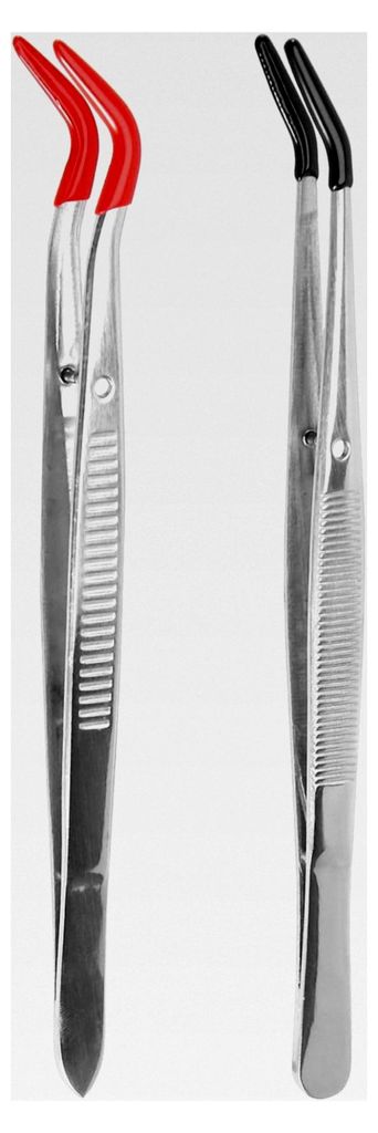 2 Stück gebogene Pinzetten mit Gummispitze aus Edelstahl für Labor und Schmuckherstellung