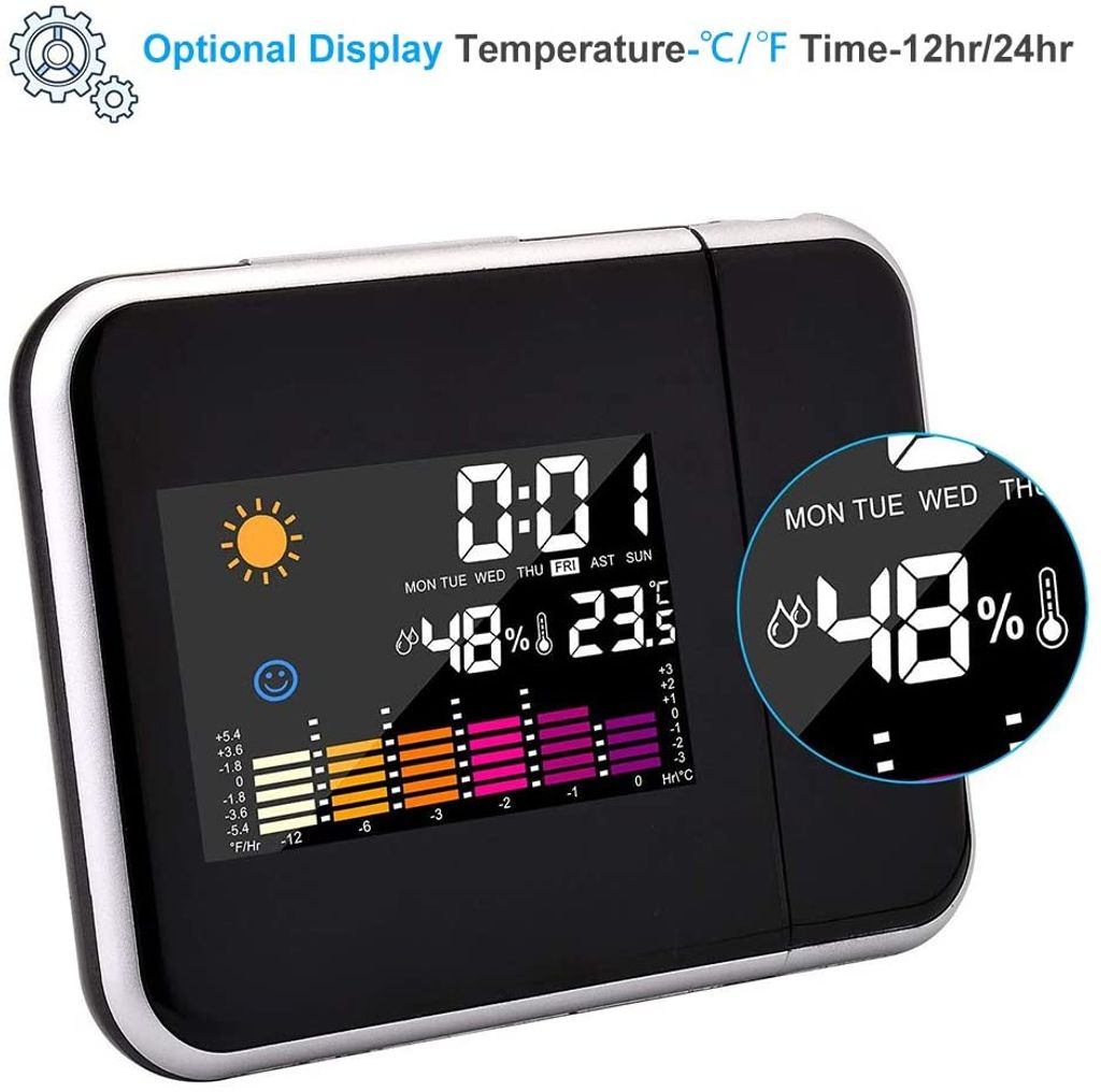 Digitale Projektionsuhr Snooze Alarm Zeit Thermometer Kalender LCD Backlite 