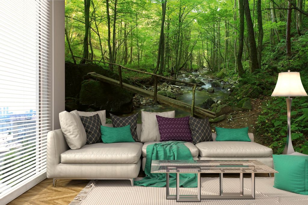 Vlies Fototapete WALDBACH 375 x 250 cm (inkl. Kleister) - Vlies Tapete, Wandtapete, Wandbilder - Tapete für Wohnzimmer Schlafzimmer, Büro, Küche...