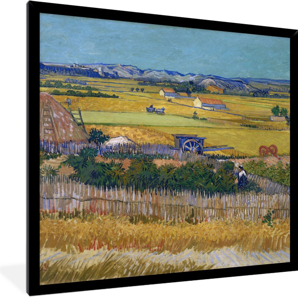 MuchoWow Gerahmtes Poster Die Ernte - Gemälde von Vincent van Gogh 40x40 cm - Poster mit Schwarzem Bilderrahmen Wandposter Rahmen Foto Bilder - ...