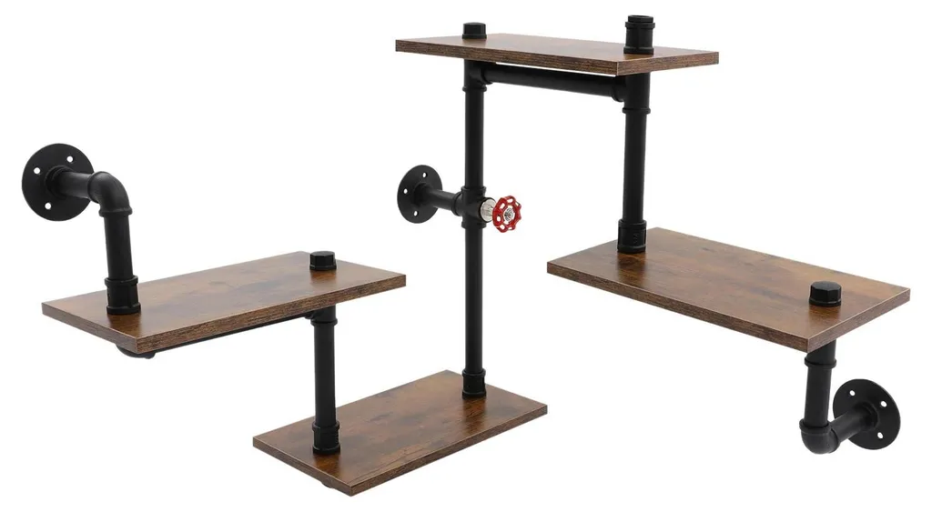 Étagère murale industrielle 120 cm en fonte et MDF noir à 4 niveaux
