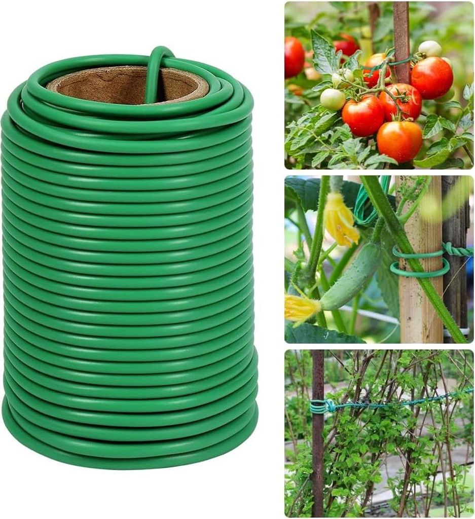 Grüner Gartendraht 35 mm x 20 m zum Binden von Pflanzen und Blumen - Dicke Pflanzendraht mit Gummibeschichtung für Gartenarbeit und Kletterpflanzen