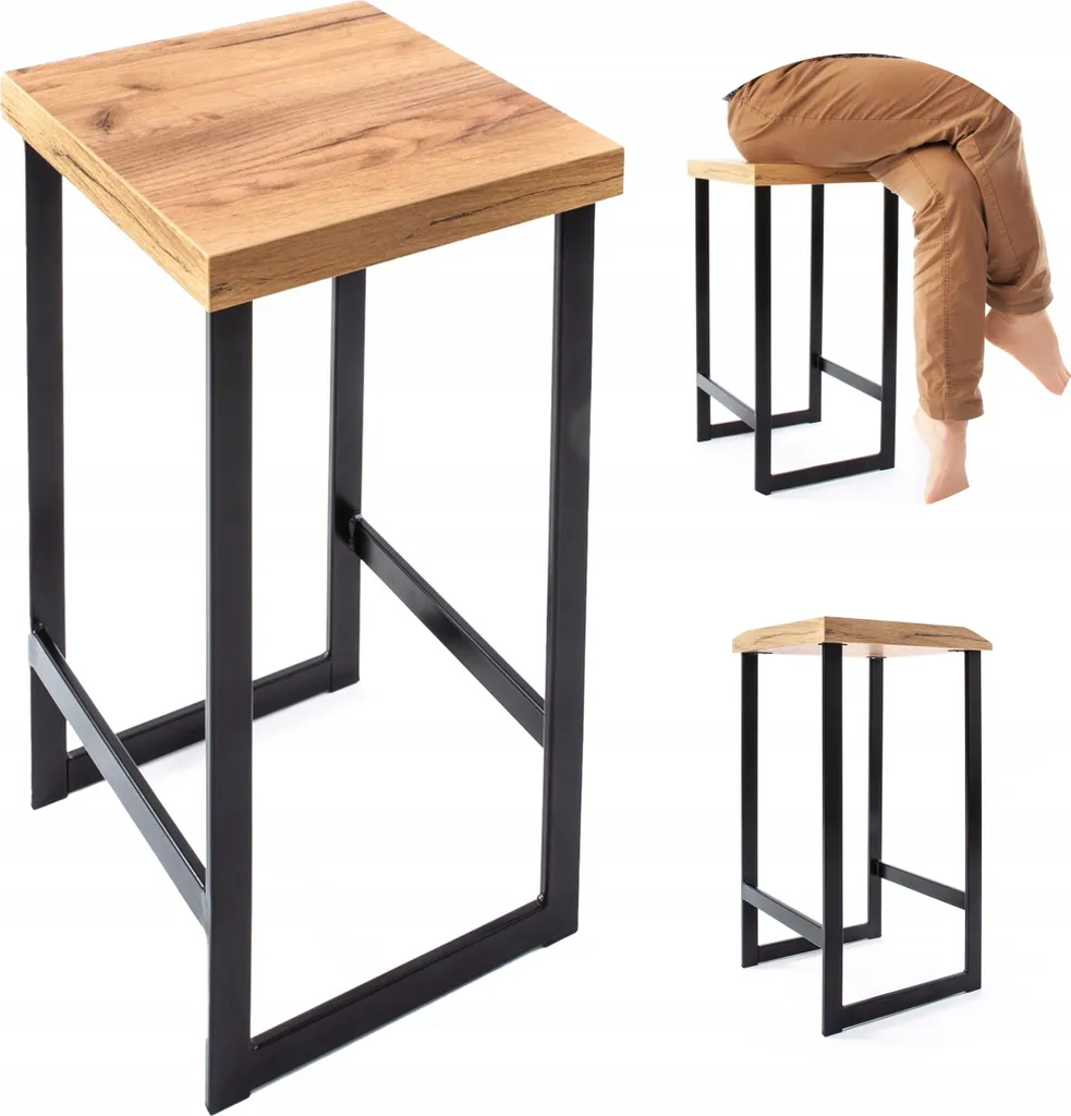 Tabouret de Bar Stable et Confortable pour Cuisine Lot de 2 en Bois et Inox
