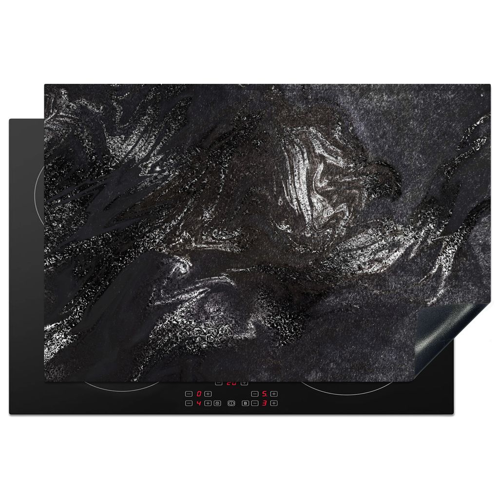 KitchenYeah Herdabdeckplatte Marmor - Steine - Schwarz , 76x51cm, Küche Deko, Glaskeramikkochfeld Herdabdeckung, Abdeckplatte fùr Kochfeld