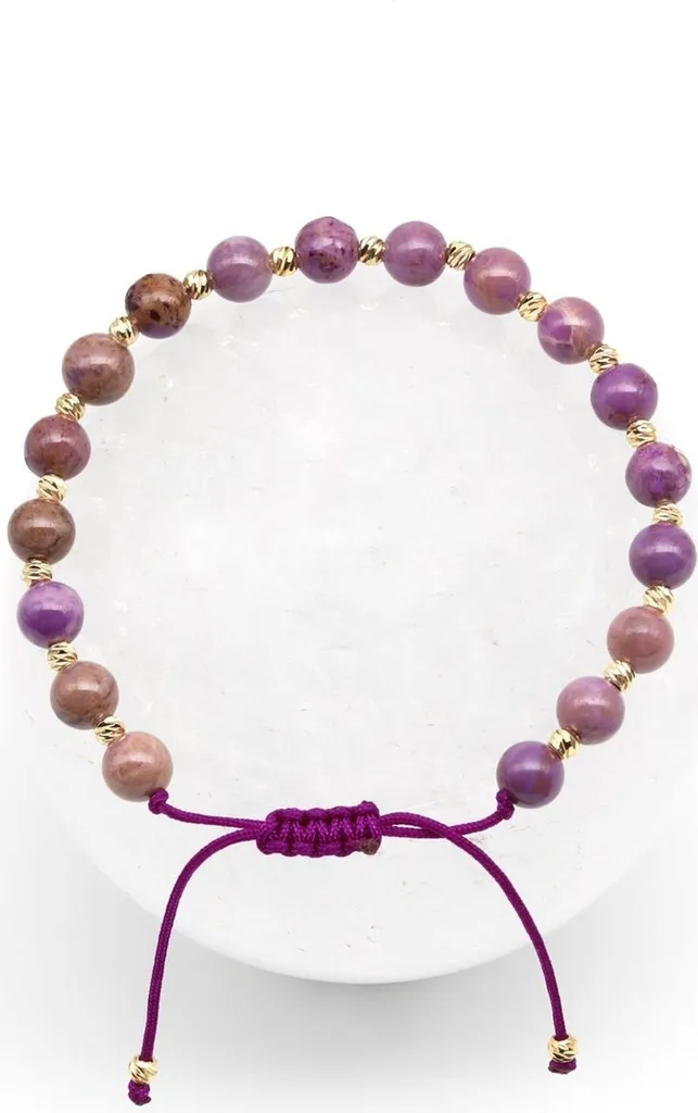 Bracelet en phosphosidérite naturelle et macramé artisanal violet