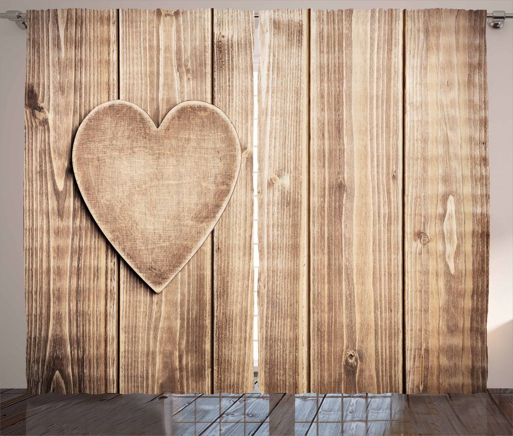 ABAKUHAUS valantines Tag Rustikaler Gardine, Rustikales Herz Planks, Schlafzimmer Kräuselband Vorhang mit Schlaufen und Haken, 280 x 245 cm, Tan