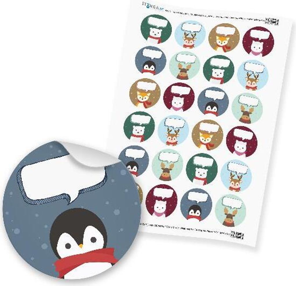 itenga 24 x beschreibbare Sticker „Weihnachten Tiere Sprechblasen Mix“ (Motiv 57