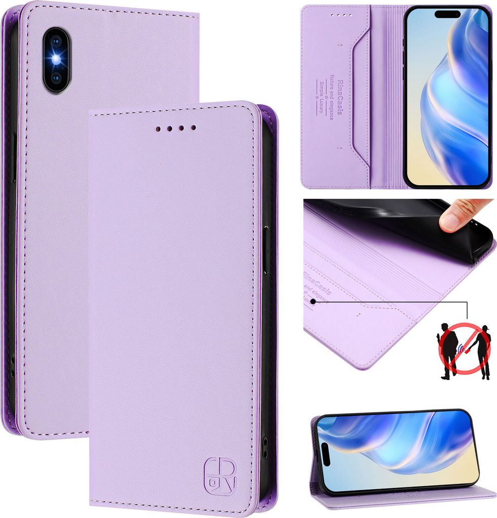 Lederhülle für iPhone XS Max Hülle Flip Brieftasche Kartenfächern Ständer Schutzhülle Violett