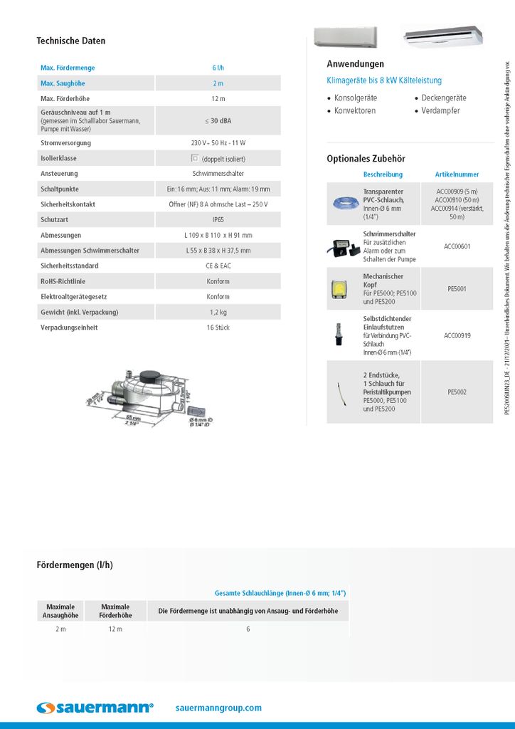 Sauermann PE-5200 Ansteuerung durch Schwimmerschalter Produktbild 