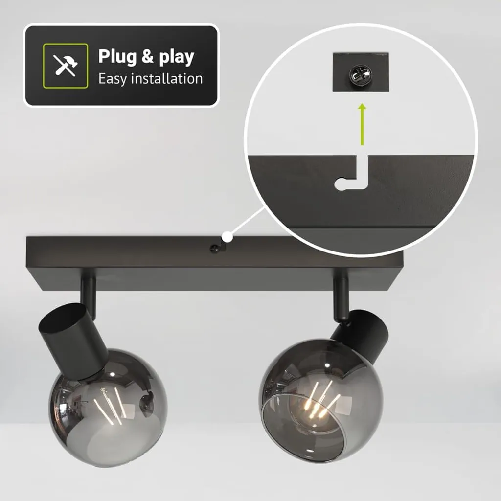 Plafonnier Noir à 2 Spots LED Inclinables en Verre Fumé Douilles E14 - 5