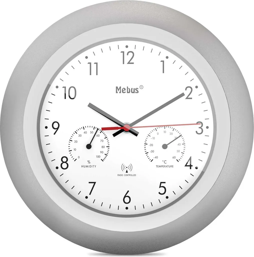 Mebus 19450 Horloge Murale Radio-Pilotée avec Thermomètre et Hygromètre