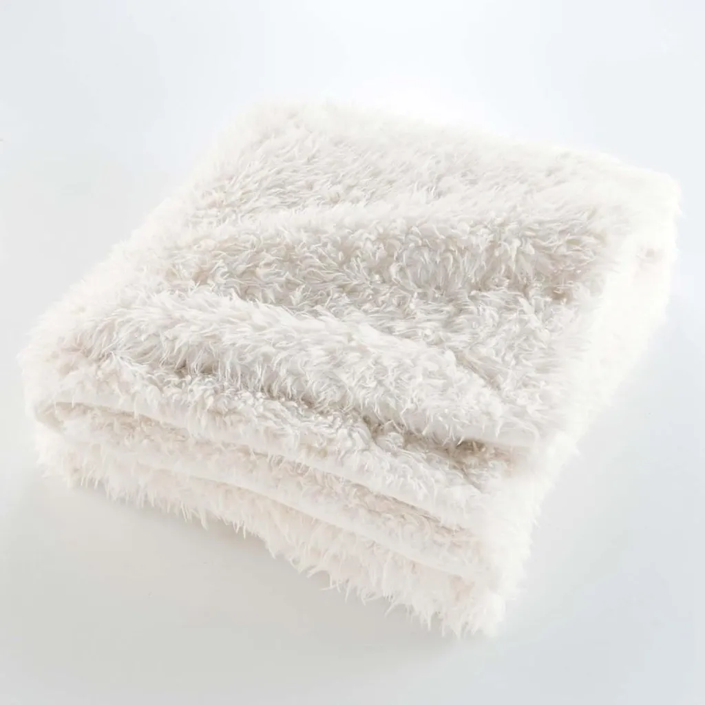 Grand Plaid Couverture Effet Peau de Mouton Blanche 240x220cm Douceur
