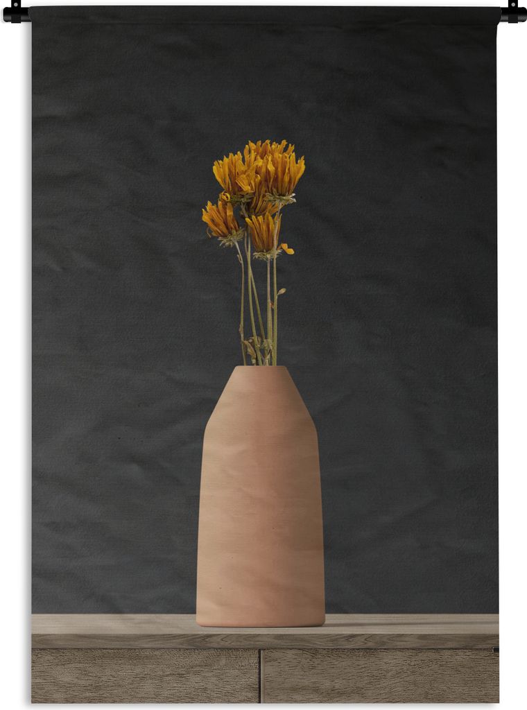MuchoWow Wandteppich Wandbehang Blumen - Orange - Stilleben 120x180 cm Tapisserie Dekoration Wandtuch - Schlafzimmer - Dekorationen für das Haus