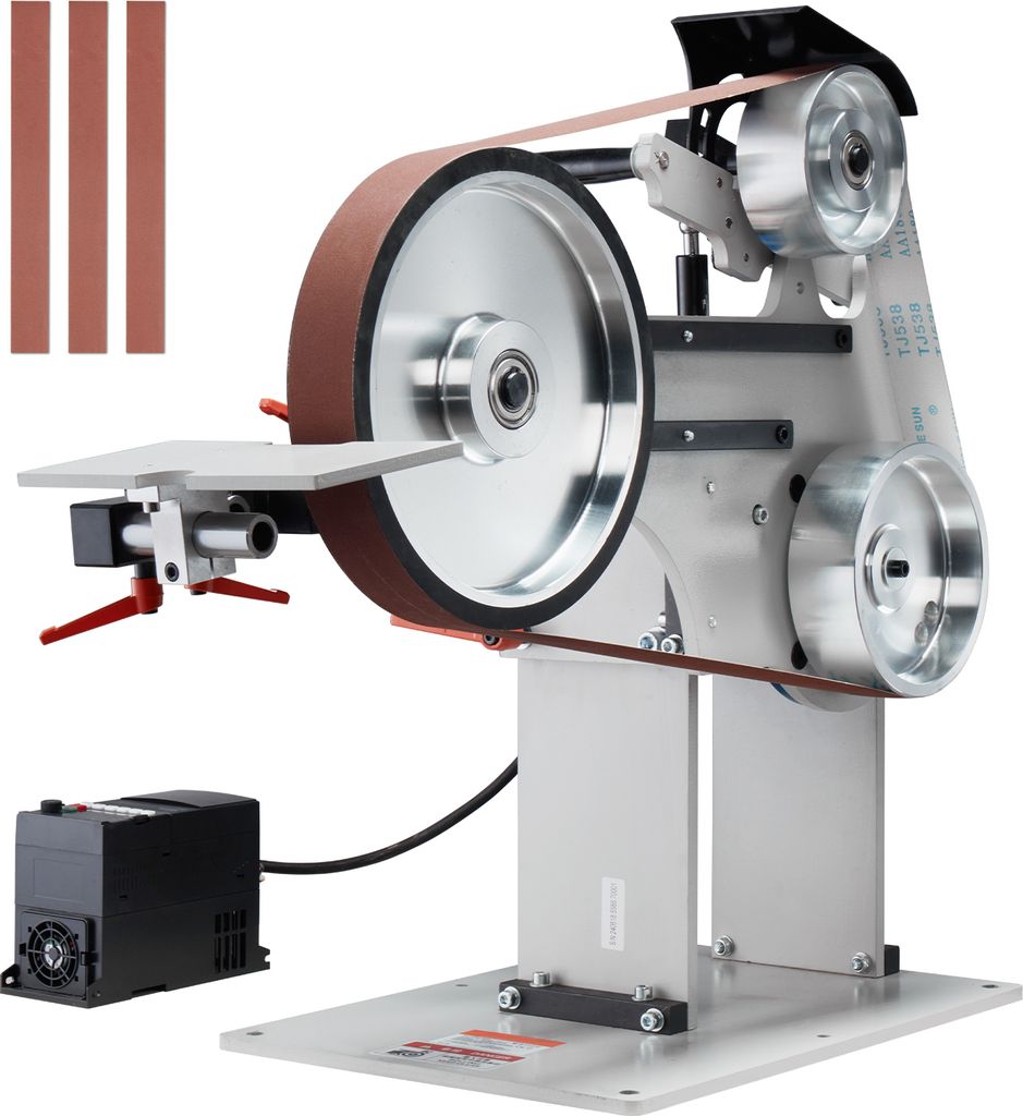 SucceBuy Bandschleifmaschine, 72 x 2 Zoll Bandpolierer mit variabler Geschwindigkeit und VFD, 1500 W Messerschärfer mit 3 Schleifformen
