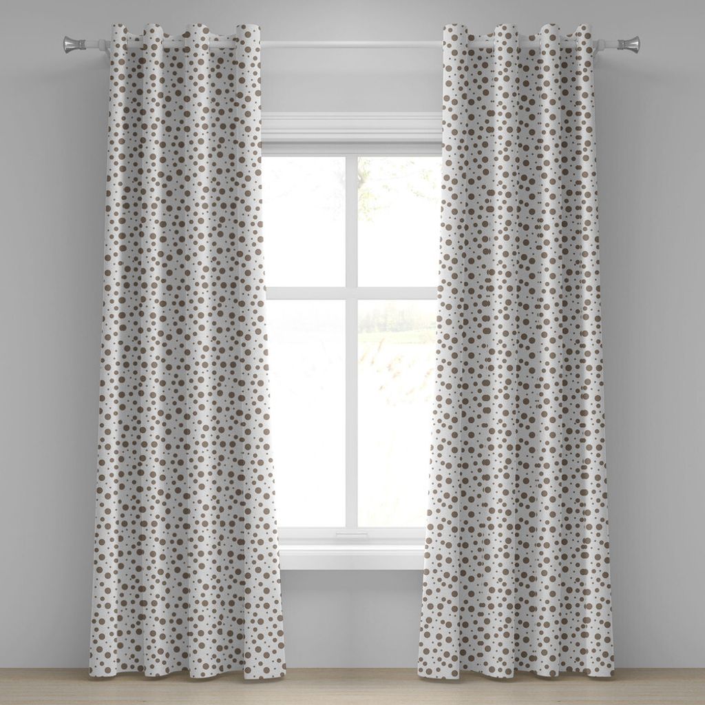 ABAKUHAUS Braun Ösenvorhang, Große und kleine Tropfen wie Spots auf weißem Hintergrund Vintage-Stil altmodischen Design, Dekorative 2-Panel-Fens...
