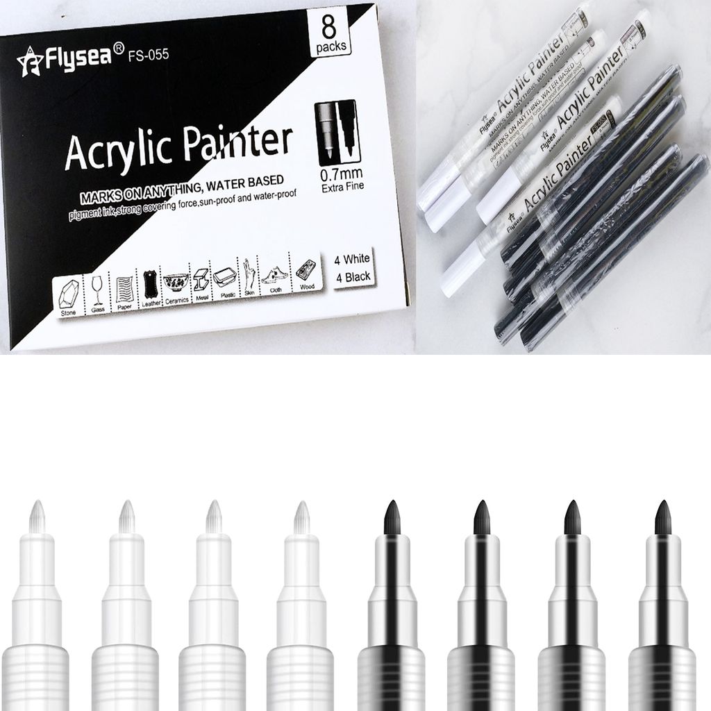 8 Teile/set Stoffmalstifte Stifte Marker Stifte Acrylfarben für Steine Metall Papier Glas Holz Kunststoff Keramik Leder DIY Fotoalbum Kunstmarkierungsstifte(4Weiß +4Schwarz)