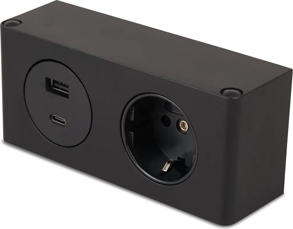 Multiprise 2 prises 230V avec ports USB A et USB C noir - Design compact