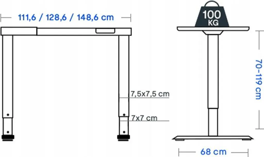 Cadre de bureau assis-debout E1B-PRO-EUV3, réglable 70-119 cm, Noir - 4