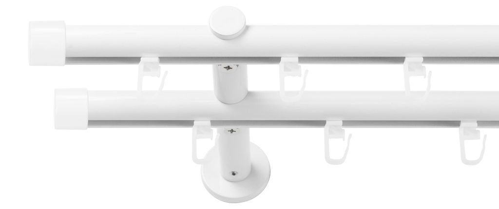 SN Deco Gardinenstange Innenlauf Brest, 19 mm, 2-läufig, Stahl, Komplett-Set mit Ringen, Profilträger, 150 cm, weiß