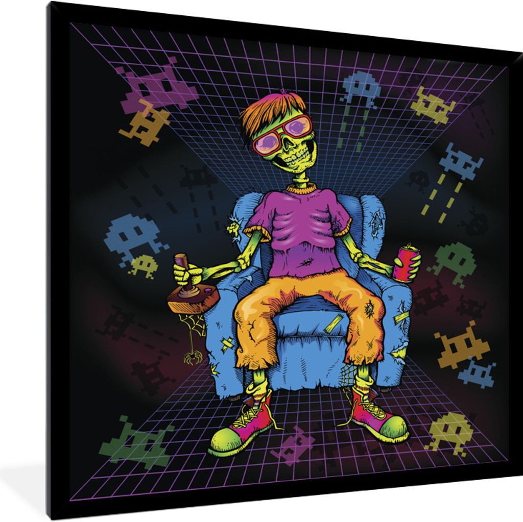 MuchoWow Gerahmtes Poster Zocker - Zombie - Ikone 60x80 cm - Poster mit Schwarzem Bilderrahmen Wandposter Rahmen Foto Bilder - Premium - Wanddeko...