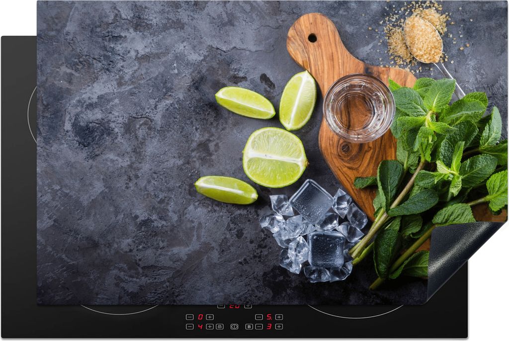 KitchenYeah Herdabdeckplatte Schneidebrett - Glas - Obst - Zitrone , 81x52cm, Küche Deko, Glaskeramikkochfeld Herdabdeckung, Abdeckplatte fùr K...