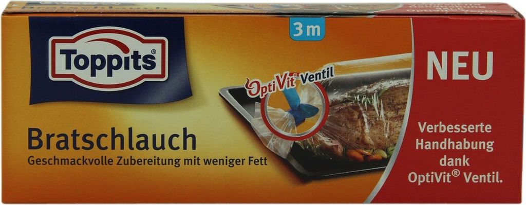 The image shows the packaging of Toppits Bratschlauch, a cooking bag.