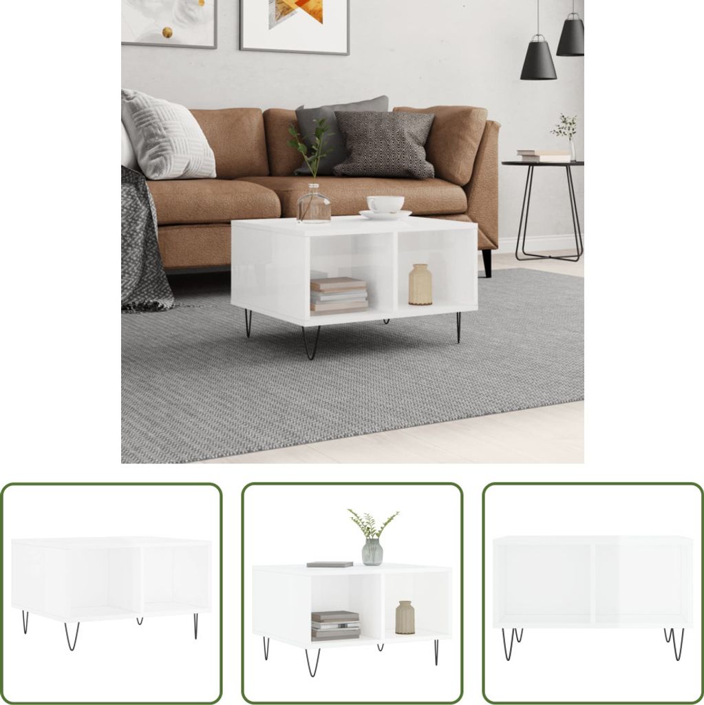 The Living Store Couchtisch Hochglanz-Weiß 60x50x36,5 cm Holzwerkstoff