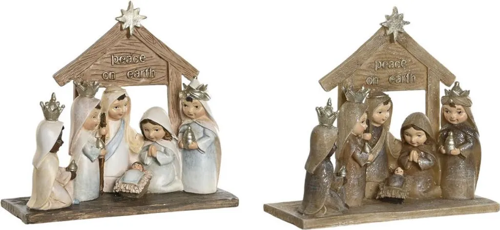 Décoration de Table Noël : Crèche en Résine Bleu et Or 15,5 cm (2 pcs)