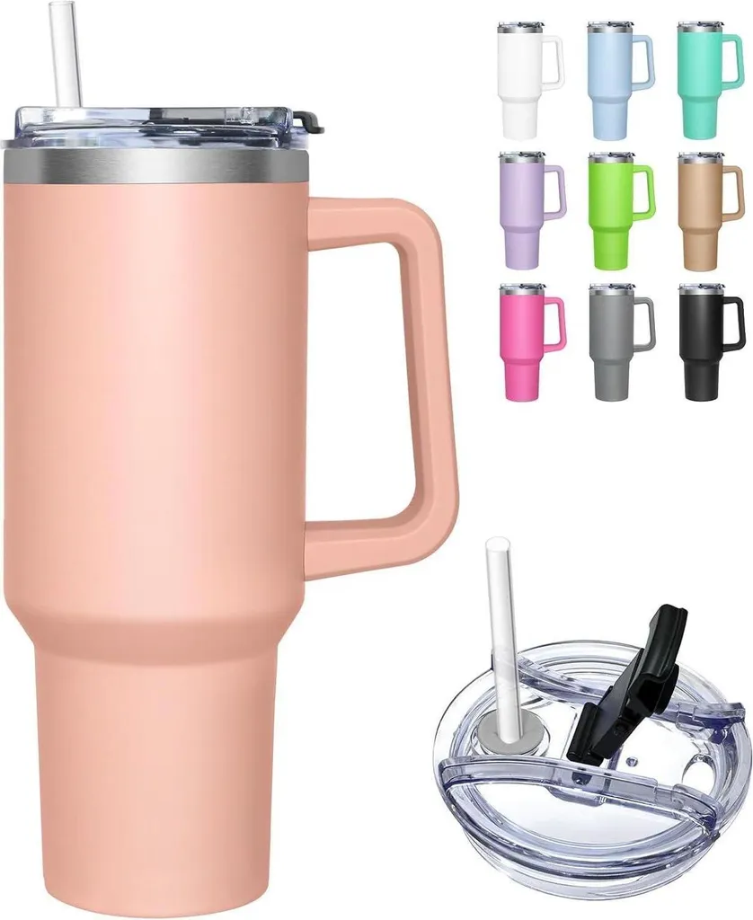 Tazza Termica 1180ML con Cannuccia e Manico - Tumbler Acciaio Inox 2-in-1