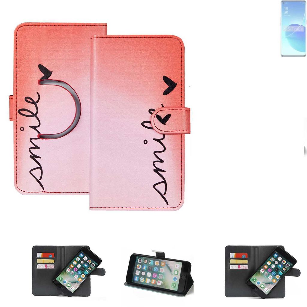 K-S-Trade Schutzhülle Handyhülle kompatibel mit Sharp Aquos R8s Hülle cover bookstyle Etui ''smile'' rot Standfunktion Kameraschutz (1Stk)
