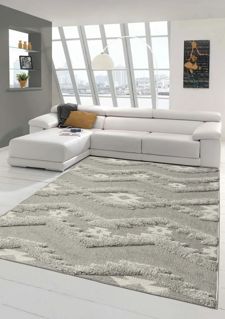 Tapis Sisal Gris 140x200 Effet Haut-Bas Losanges Tissage Haute Qualité