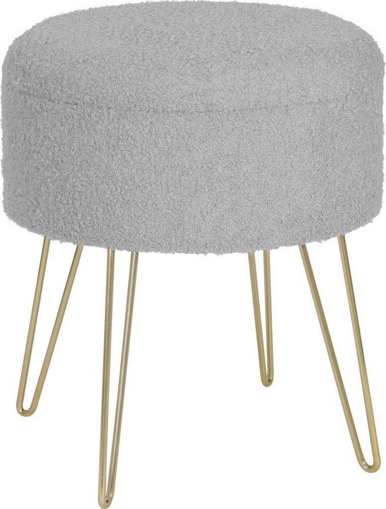 Luxus Hocker Zaza - Mit Stauraum - Rund - Fußbank mit Stauraum - Aufbewahrungsbox Hocker - Sitzkiste mit Deckel - Hellgrau - Teddy - 39x39x44 cm