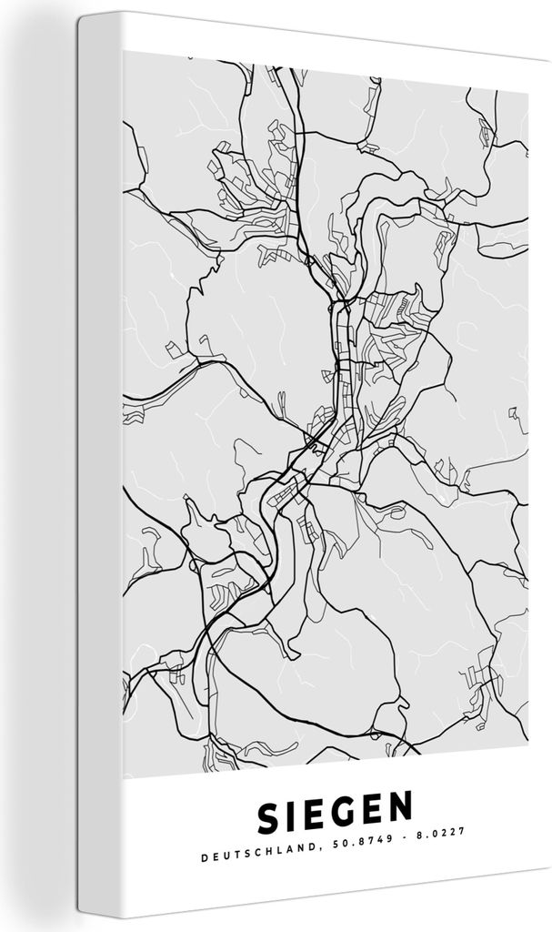 OneMillionCanvasses - Leinwandbilder - 90x140 cm, Deutschland - Karte - Siegen - Karte - Stadtplan, Wandbilder Kunstdruck Wanddekoration - Foto a...