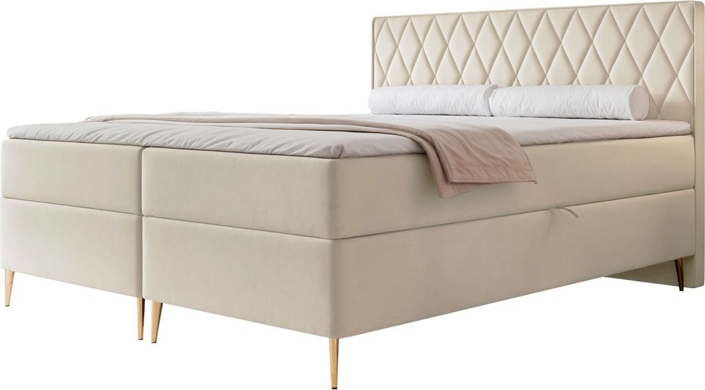 Selsey Caresso - Boxspringbett 160x200, Bonellmatratze, Topper, Velours, hellbeige