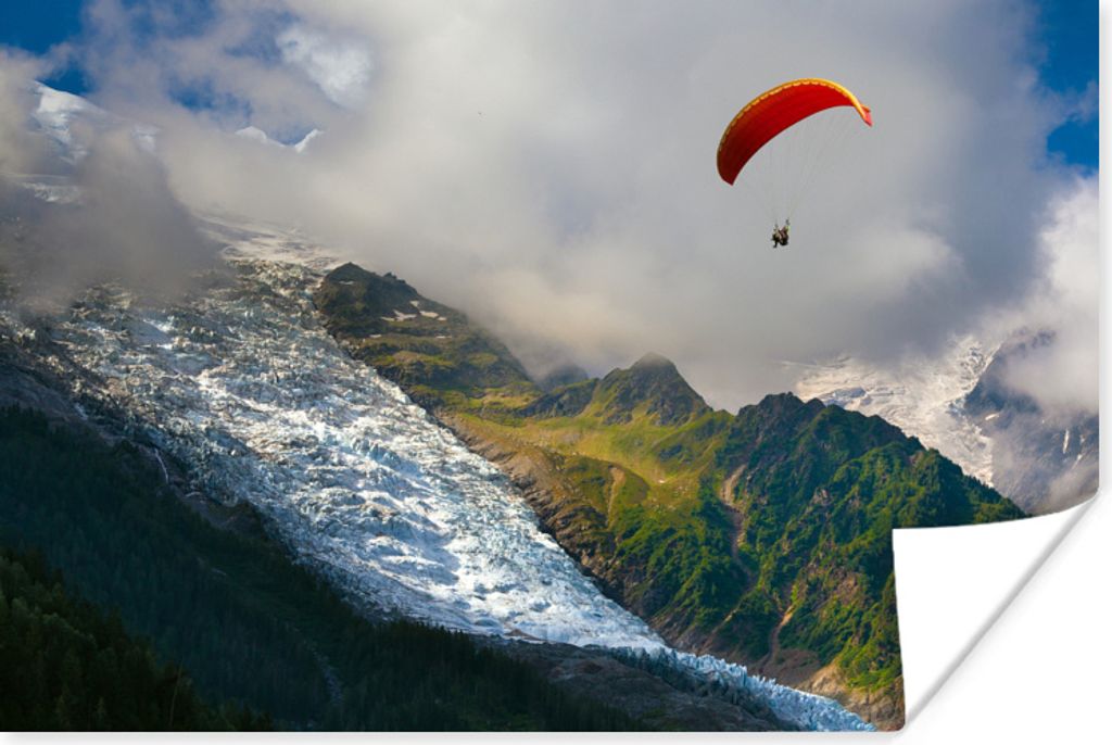 MuchoWow Poster Alpen - Gleitschirmfliegen - Schnee 30x20 cm - Plakate - Print