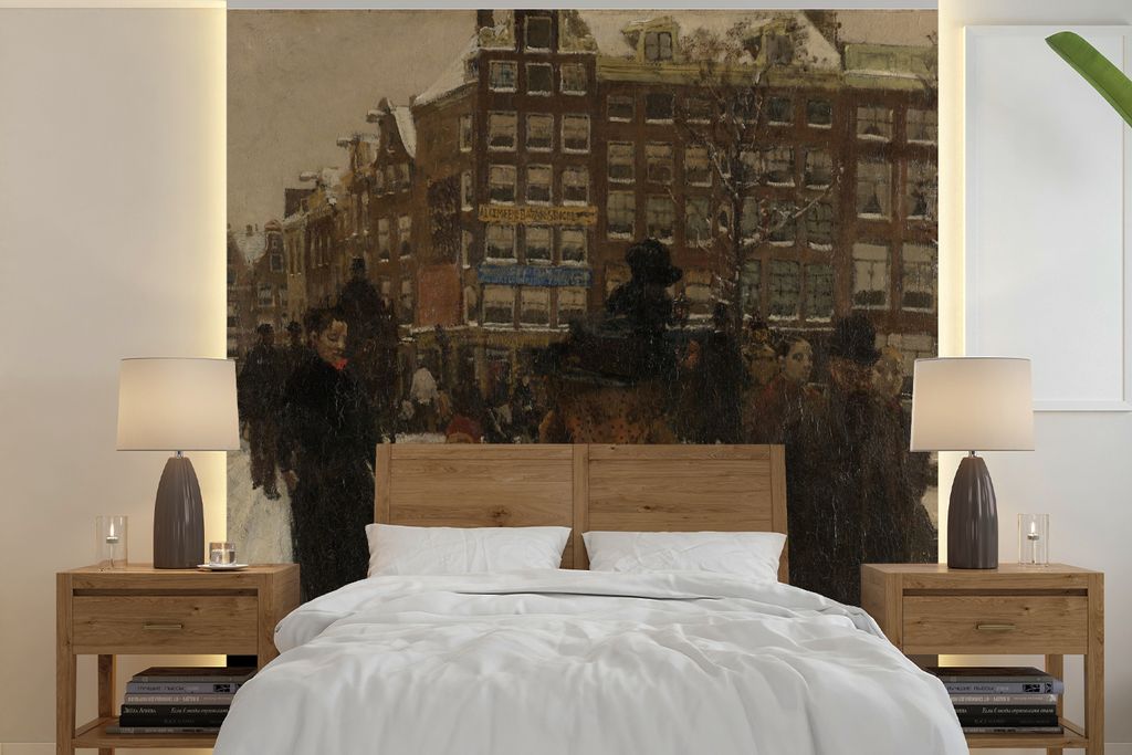 MuchoWow Fototapete für Wohnzimmer oder Schlafzimmer Wandtapete Vinyl Motivtapete Die Singelbrücke in der Paleisstraat in Amsterdam - Gemälde ...