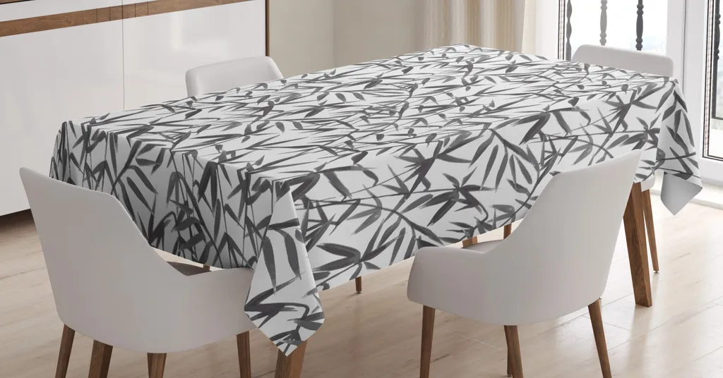 ABAKUHAUS Tovaglia stampata in bambù, taupe scuro, grigio, bianco, adatta per interni ed esterni Lavabile Stampa chiara Nessuno scolorimento, 140 x 170 cm, acquerello Foglia esotica