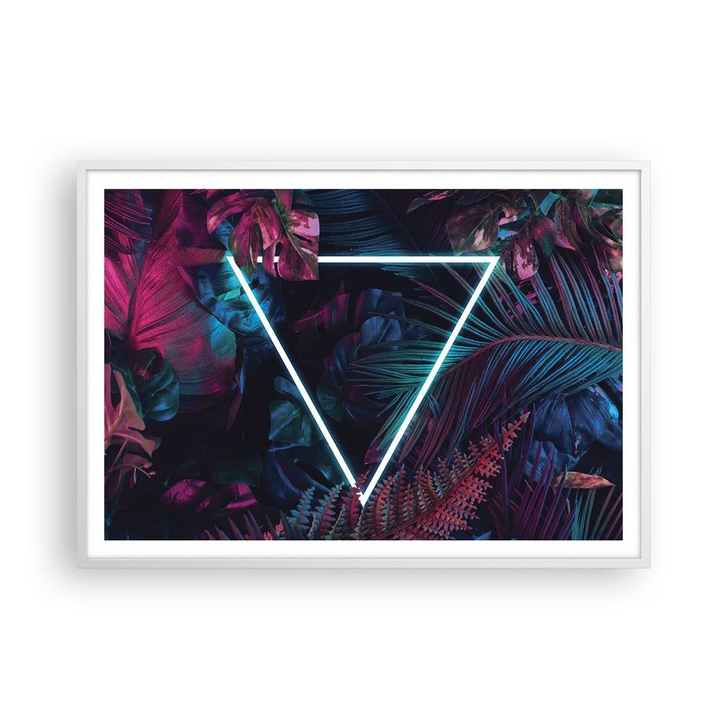 Gerahmtes Poster - Weißer Rahmen - Leuchtend Dreieck Blätter - 100x70 cm - Wand Bild - Wanddeko - Wandbilder - Kunstposter - Wandposter - Bilderr...