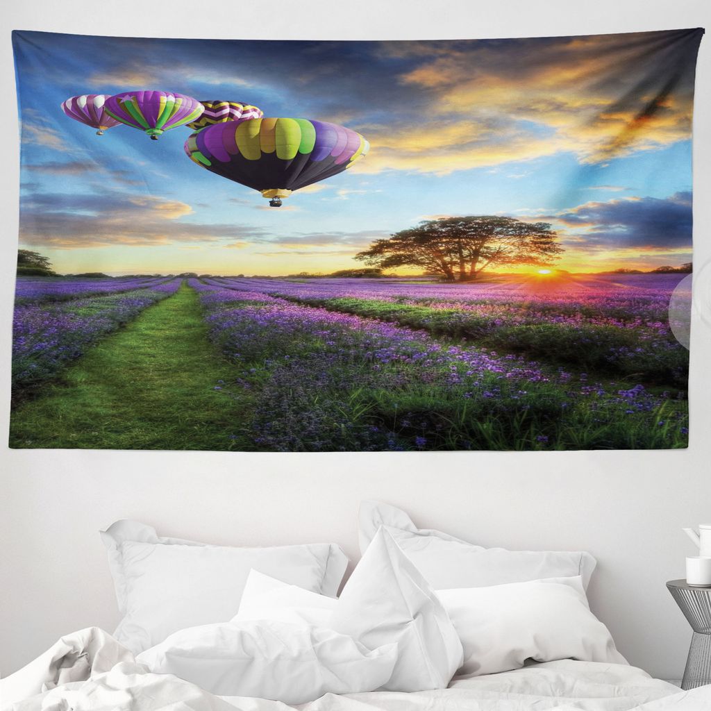ABAKUHAUS Wolf Wandteppich, Frühlings-Feld-Sonnenuntergang aus Weiches Mikrofaser Stoff Waschbar ohne Verblassen Digitaldruck, 230 x 140 cm, Blau ...
