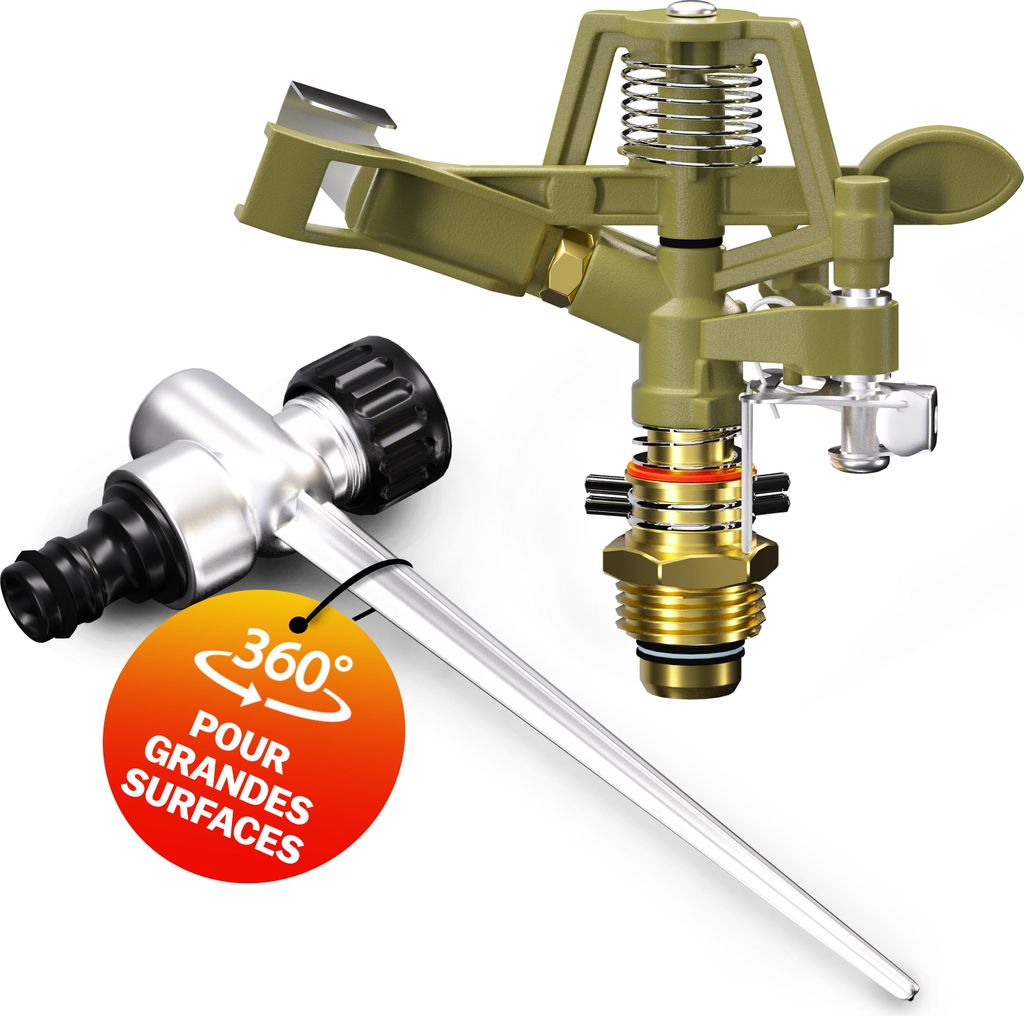 GARDEBRUK Sprinkler Erdspieß Sprengweite bis 24m Garten Impulsregner Rasensprenger Sektorenregner Gartenbewässerung Wassersprinkler Bewässerun...