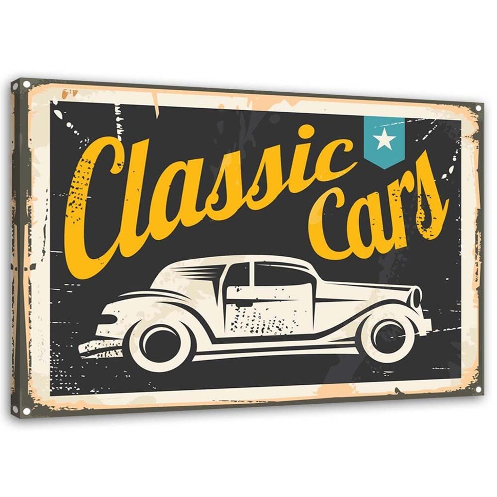 Leinwandbild oldtimer-schild 100x70 cm Feeby gelb wandbild bereit zum aufhängen