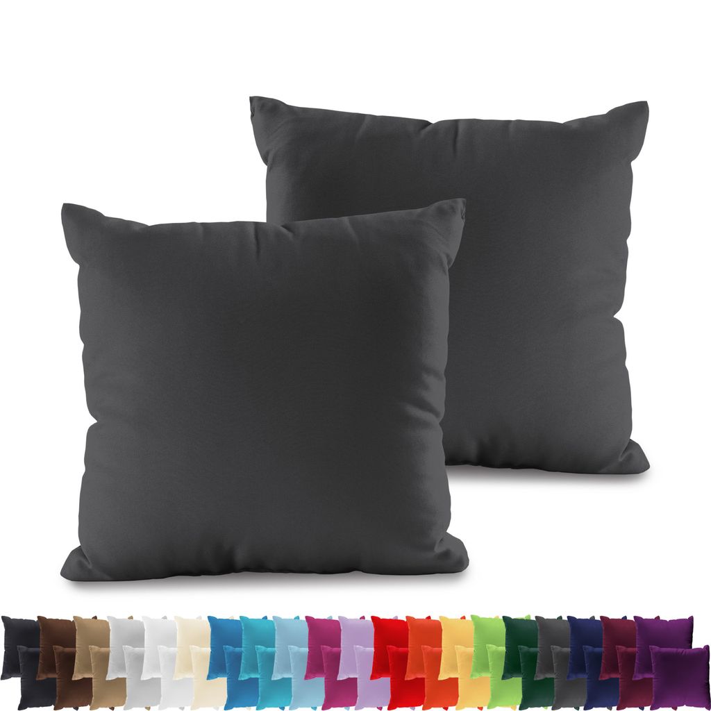 2er PACK JERSEY Kissenbezüge 100% Baumwolle Kissenhülle 160 Gr/m², in Größe: 40x40 cm, in Farbe: Anthrazit-Grau