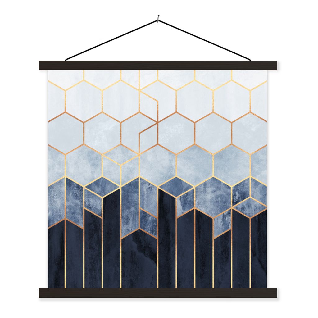 MuchoWow Textilposter Sechseck - Gold - Schablonen 40x40 cm mit schwarzem Rahmen - Fotos