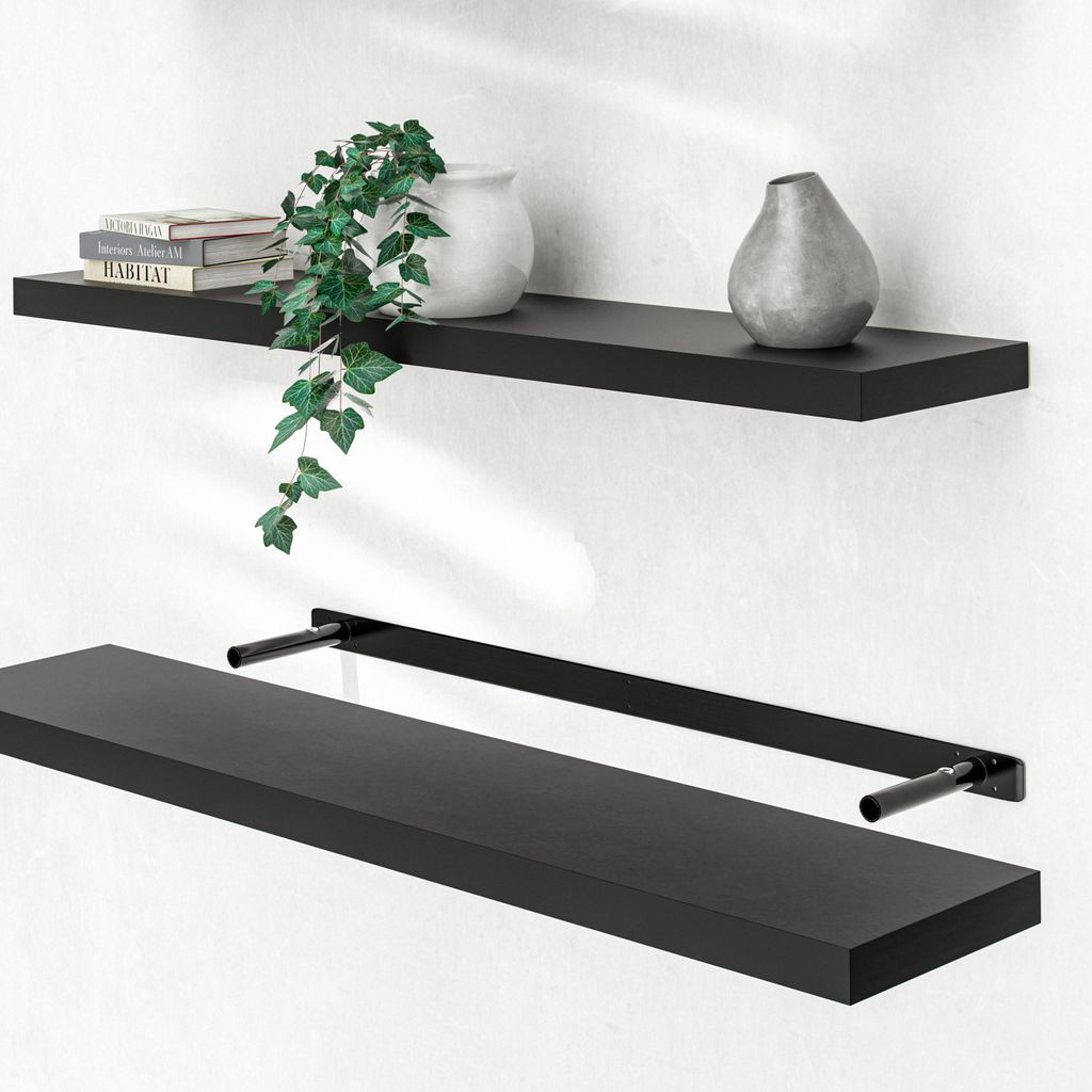 CASARIA® Étagère murale flottante noire 110 cm MDF robuste Image du produit 