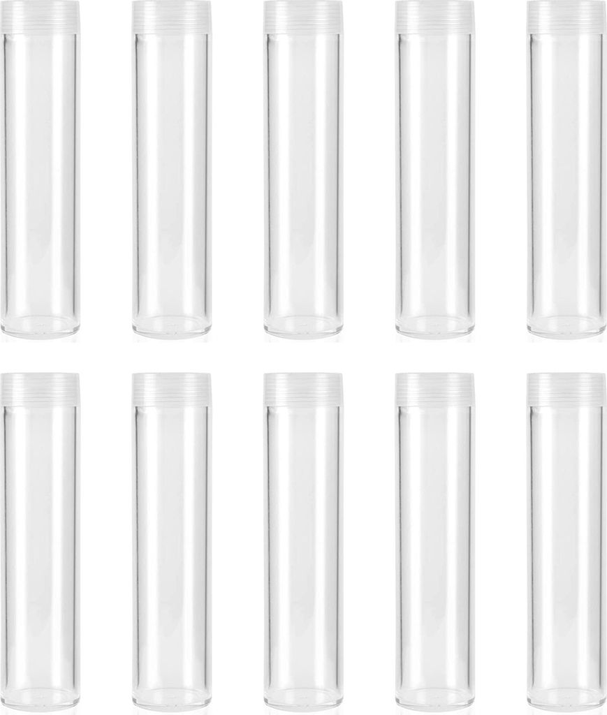 10 Stück Münzröhren, transparenter Kunststoff-Münzröhren-Organizer, runder Münzhalter mit Deckel für Banken, Supermärkte